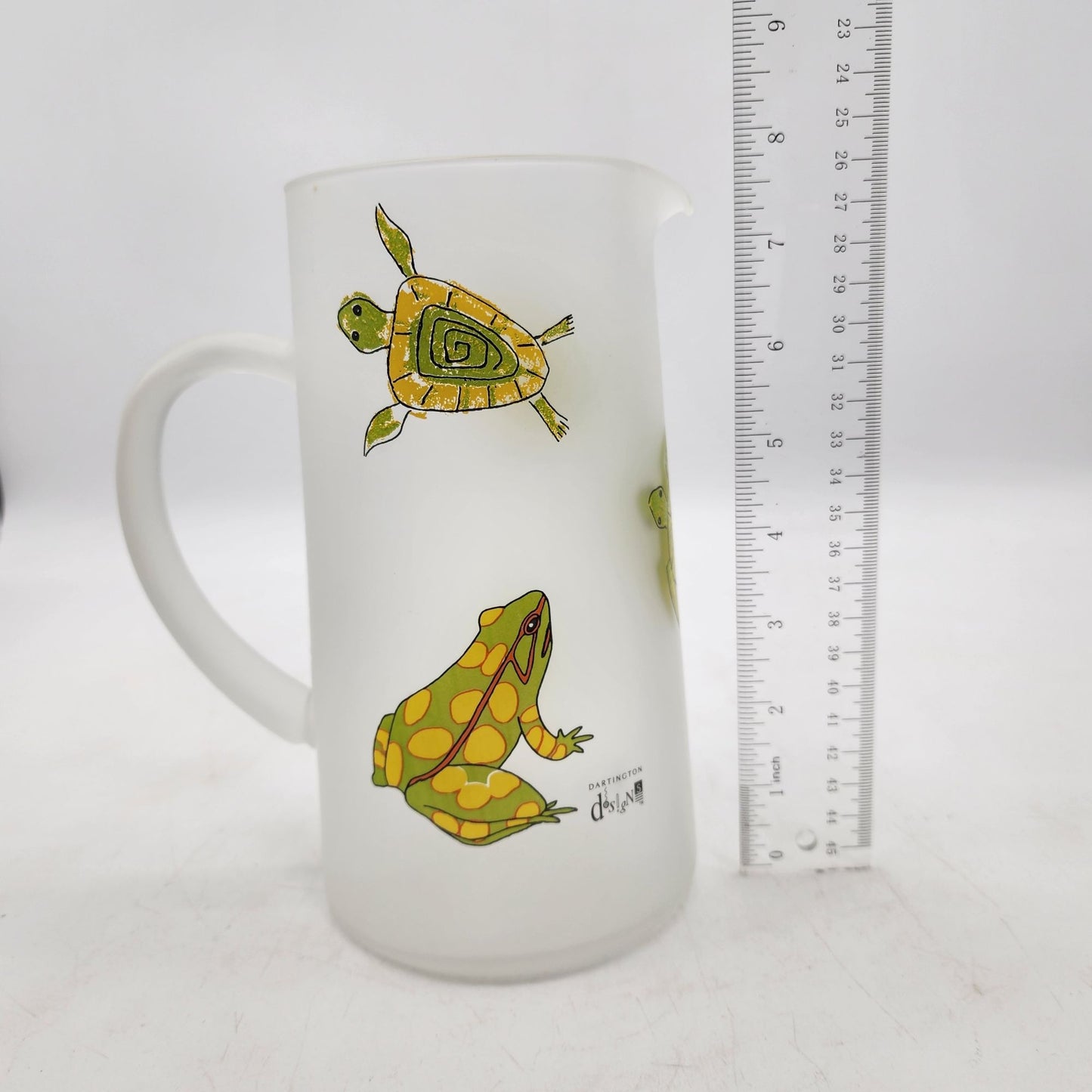 Dartington Designs Frosted Glass Pitcher and Cup Set With Hand-Painted Frogs & Turtles