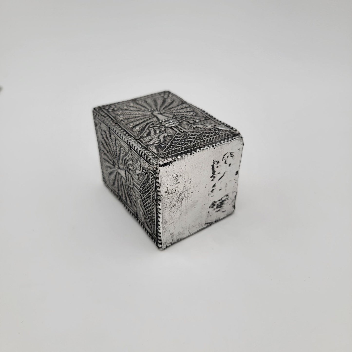 Silver Tin Peacock Pen Pencil Holder Cup
