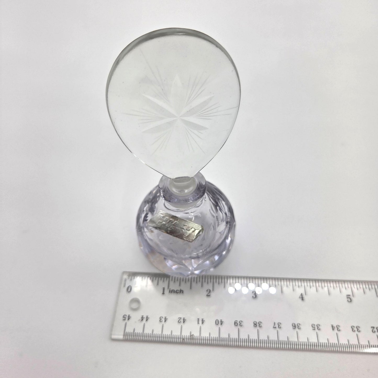 Vintage Hand Cut Crystal Perfume Bottle With Etched Stopper