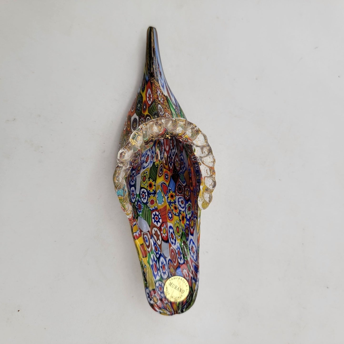 Murano Glass Golden Quilt Millefiori Slipper Sculpture By Vetreria Campanella Livio