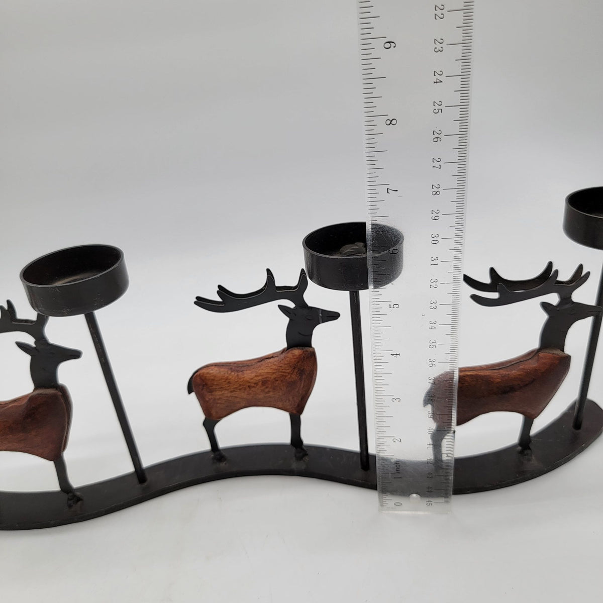 Pier 1 Reindeer 4 Candle Wrought Iron & Wood Candle Holder