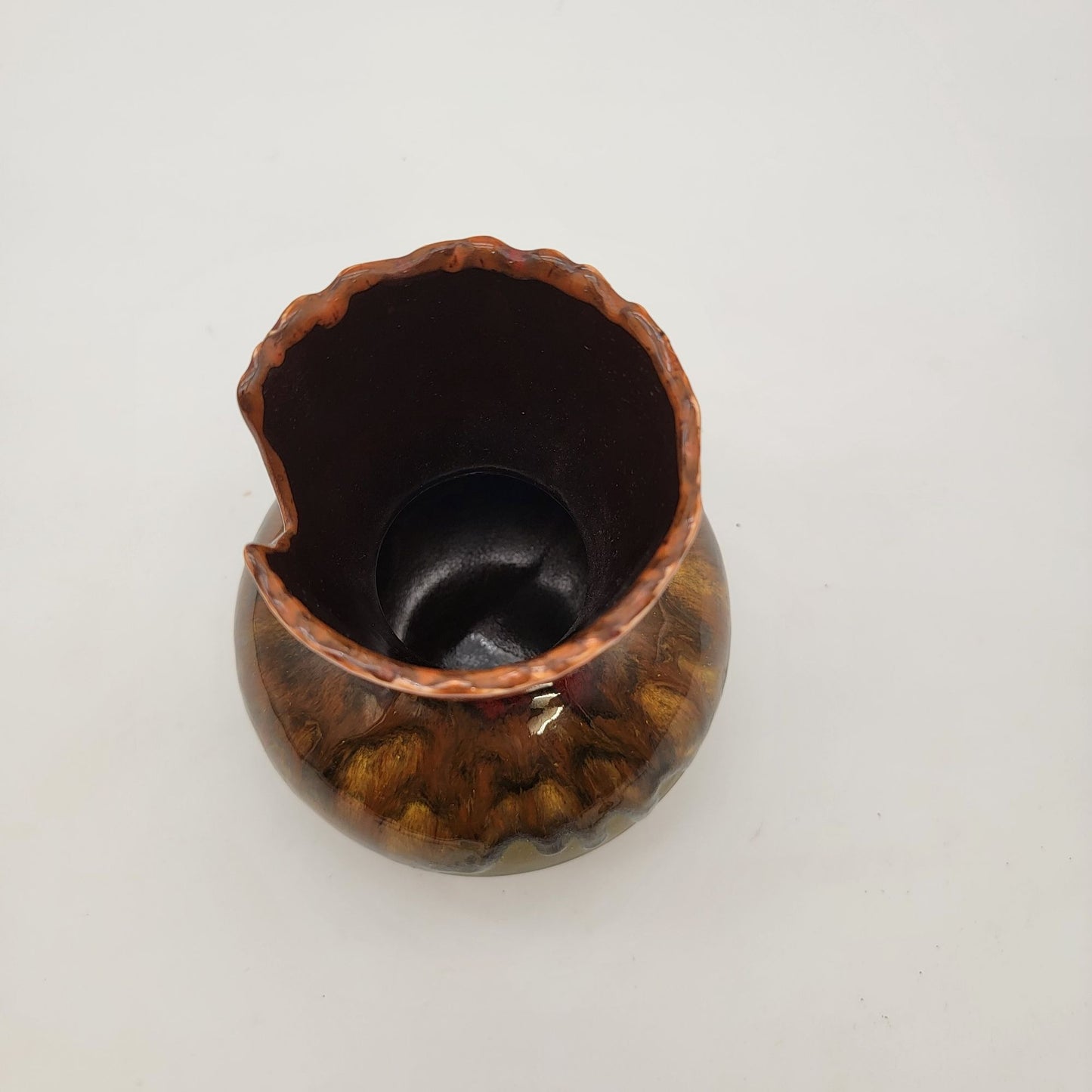 Sunset Canyon Pottery Vase With Scalloped Red & Brown Glaze