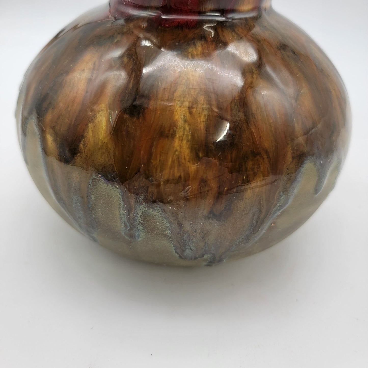 Sunset Canyon Pottery Vase With Scalloped Red & Brown Glaze
