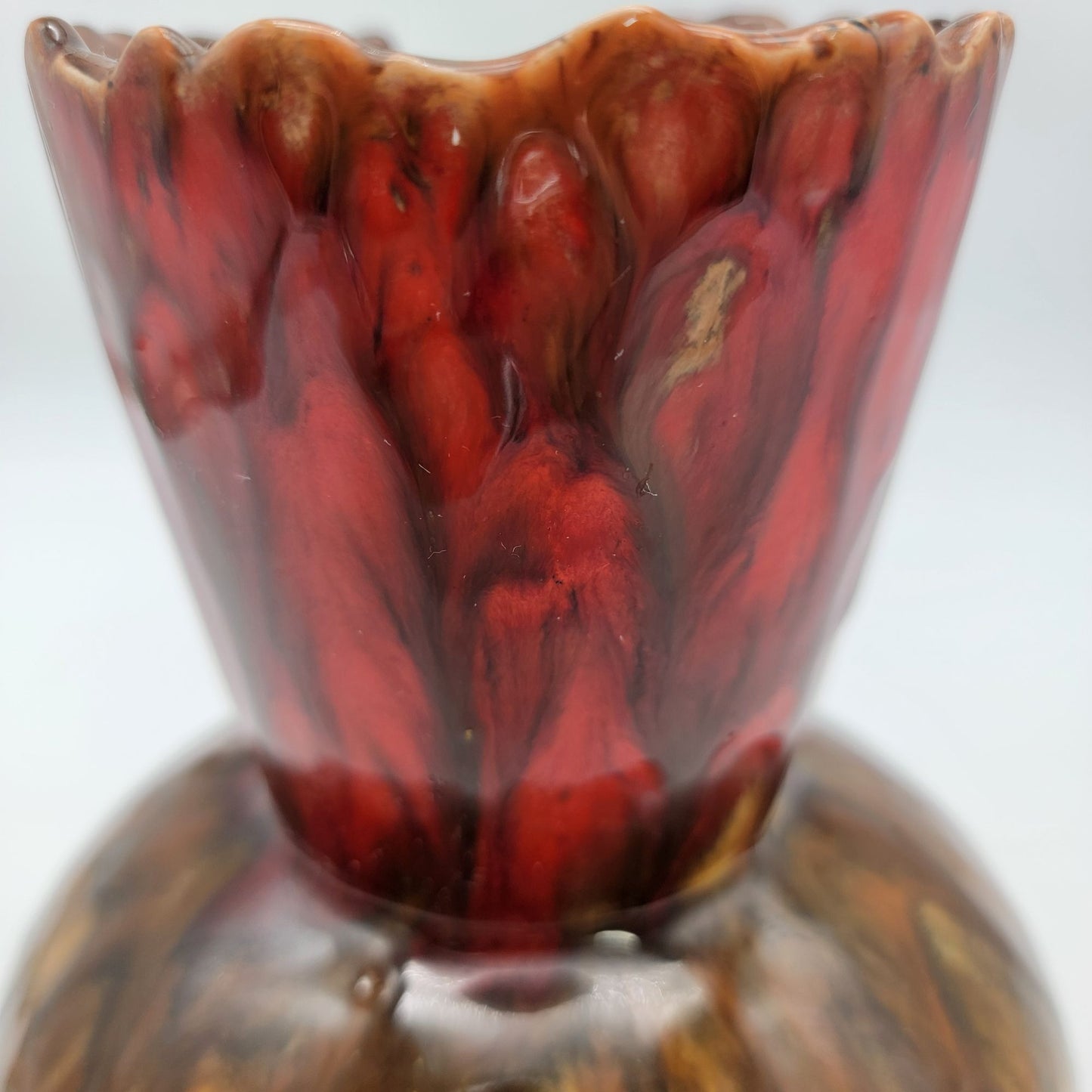 Sunset Canyon Pottery Vase With Scalloped Red & Brown Glaze