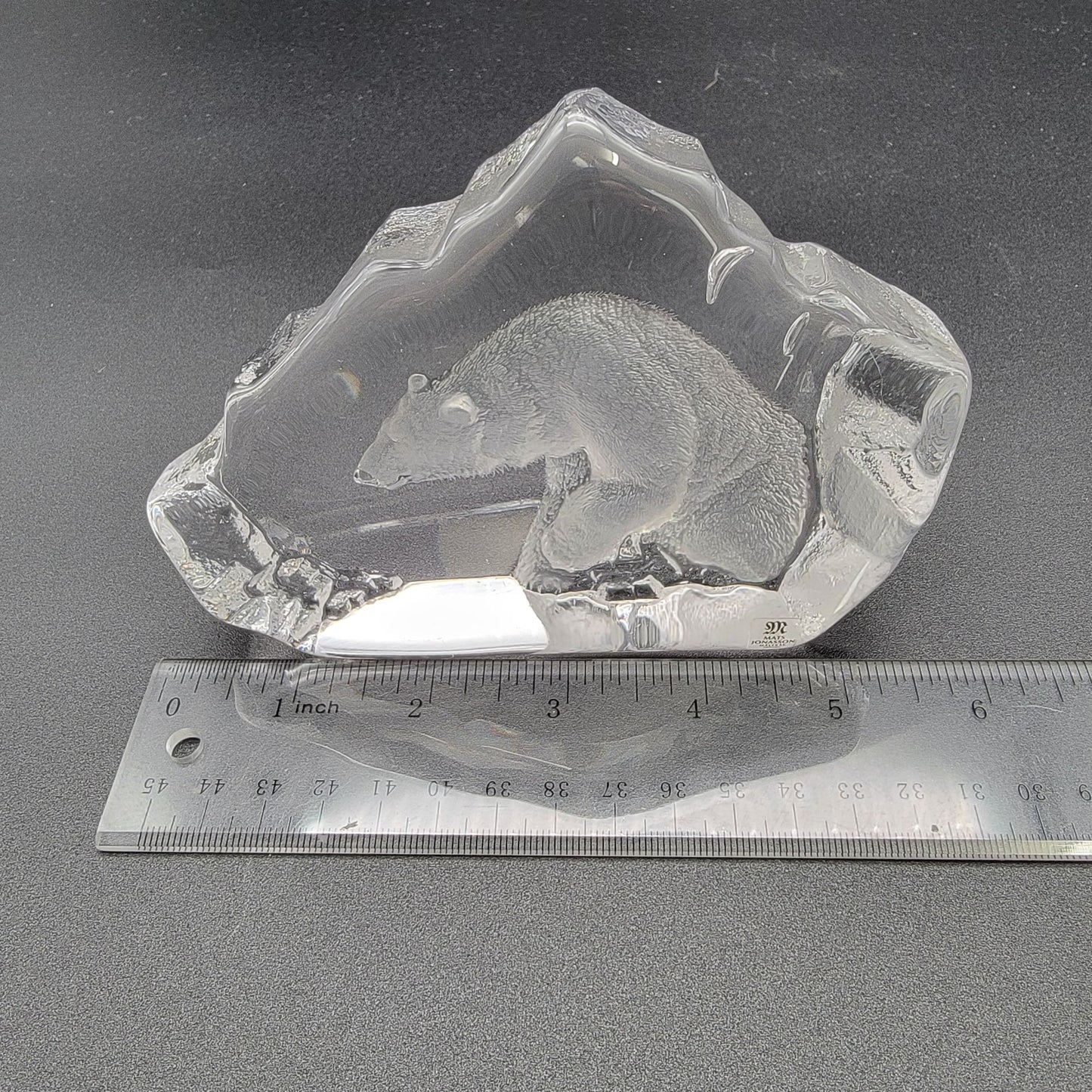 Mats Jonasson Crystal Polar Bear Paperweight Signed MJ Sweden 3598