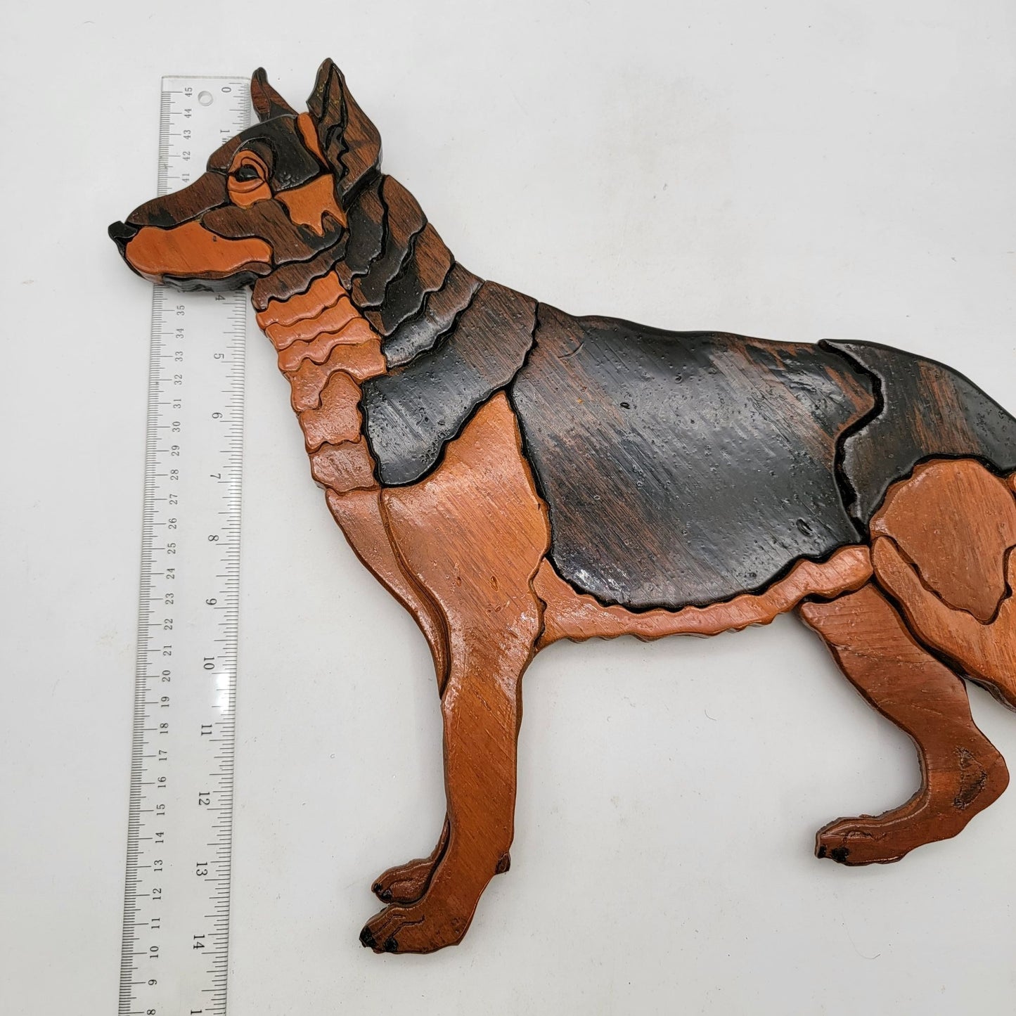 Vintage Intarsia Wood German Shepherd Wall Art