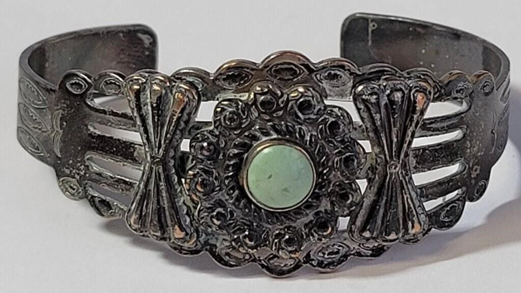 Fred Harvey Era Coin Silver Turquoise Cuff Bracelet
