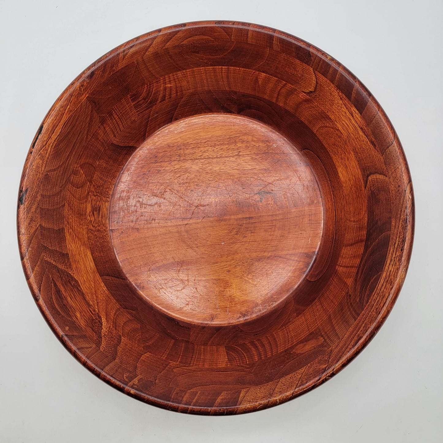 Vintage Taiwanese Marquetry Wood Salad Serving Bowl