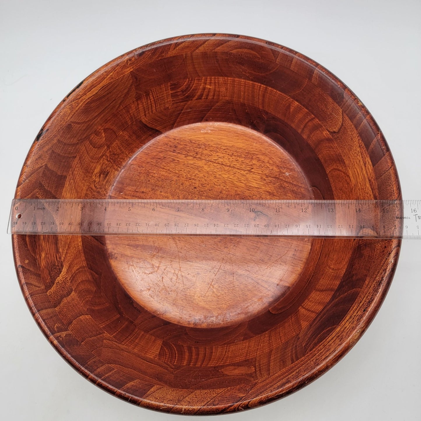 Vintage Taiwanese Marquetry Wood Salad Serving Bowl