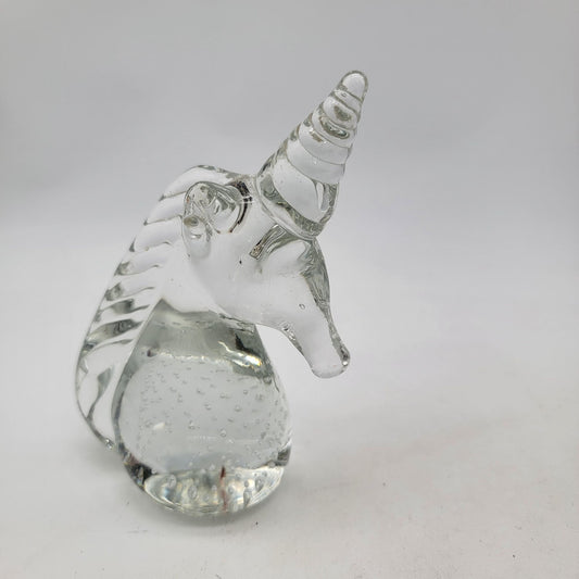 Vintage Glass Unicorn Head Paperweight