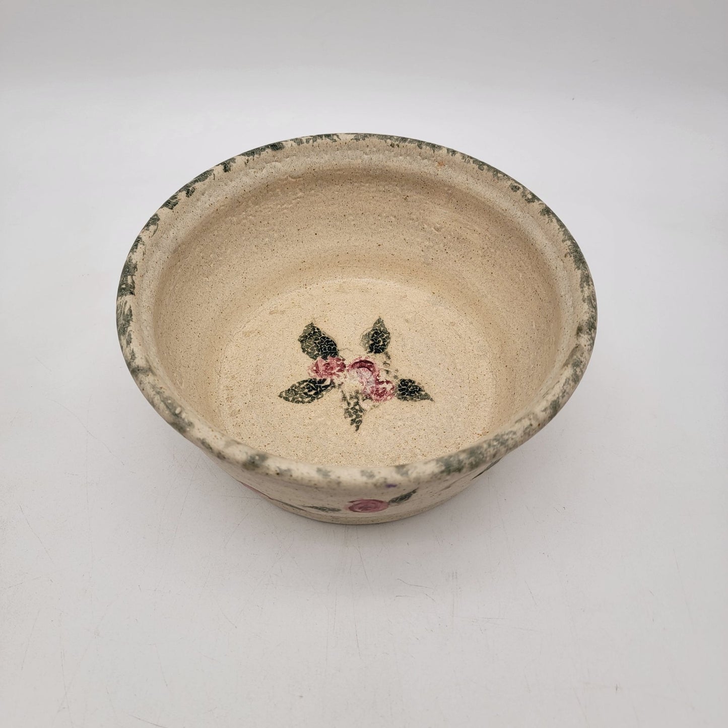 Vintage 1996 Handcrafted Stoneware Bowl With Roses