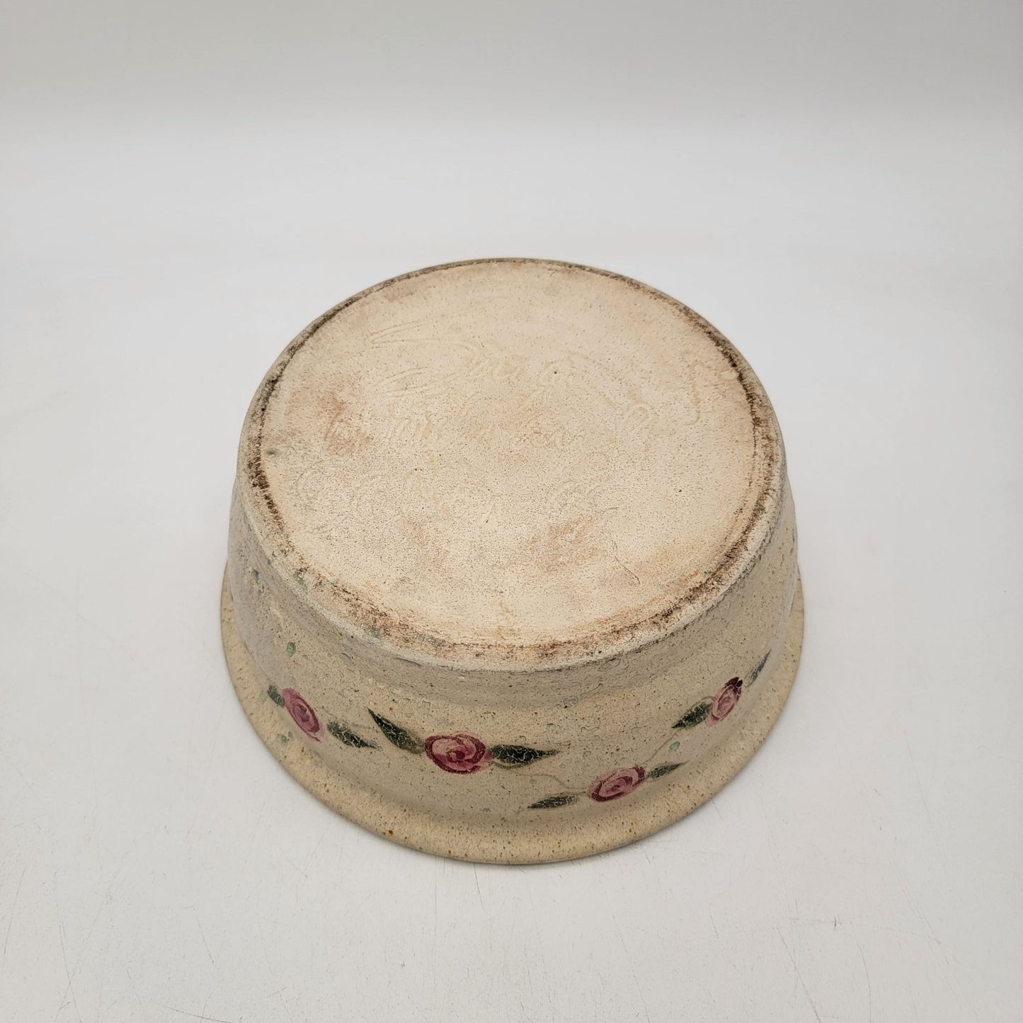 Vintage 1996 Handcrafted Stoneware Bowl With Roses