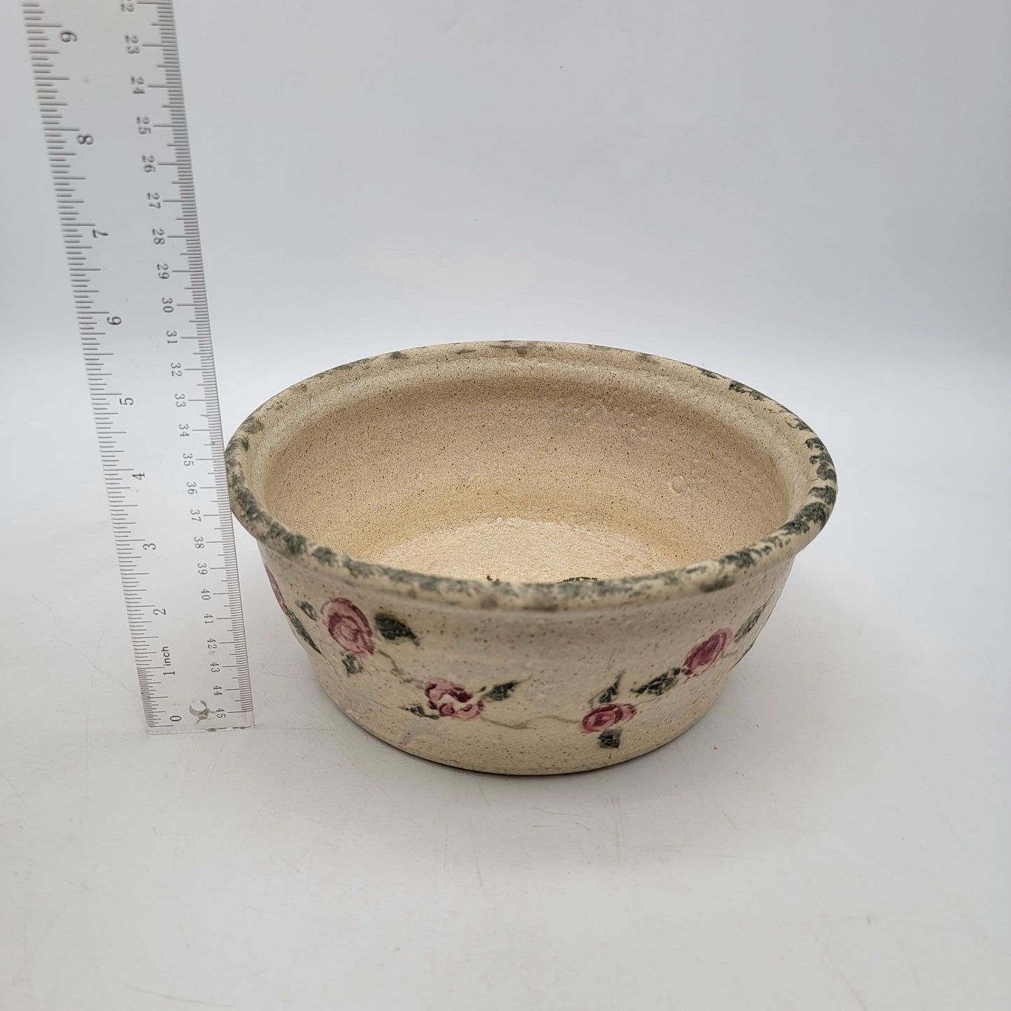Vintage 1996 Handcrafted Stoneware Bowl With Roses