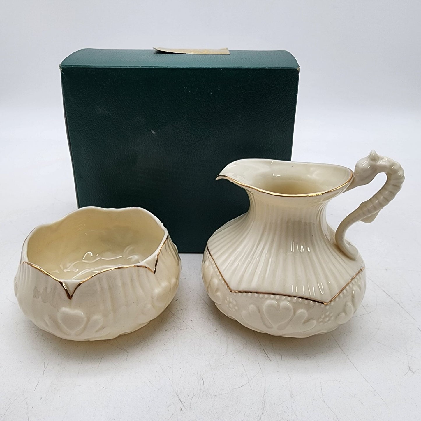 Belleek Collectors Society Institute Seahorse Creamer and Sugar Bowl Ireland