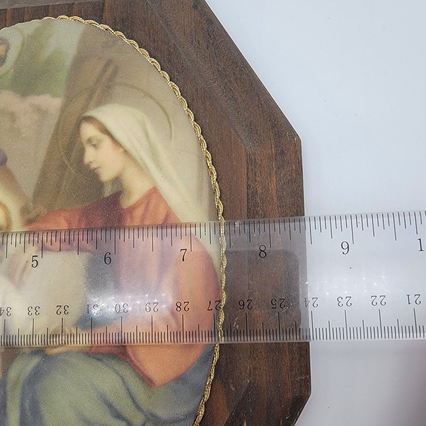 Vintage Madonna Holy Family Wall Art On Wooden Octagon Plaque