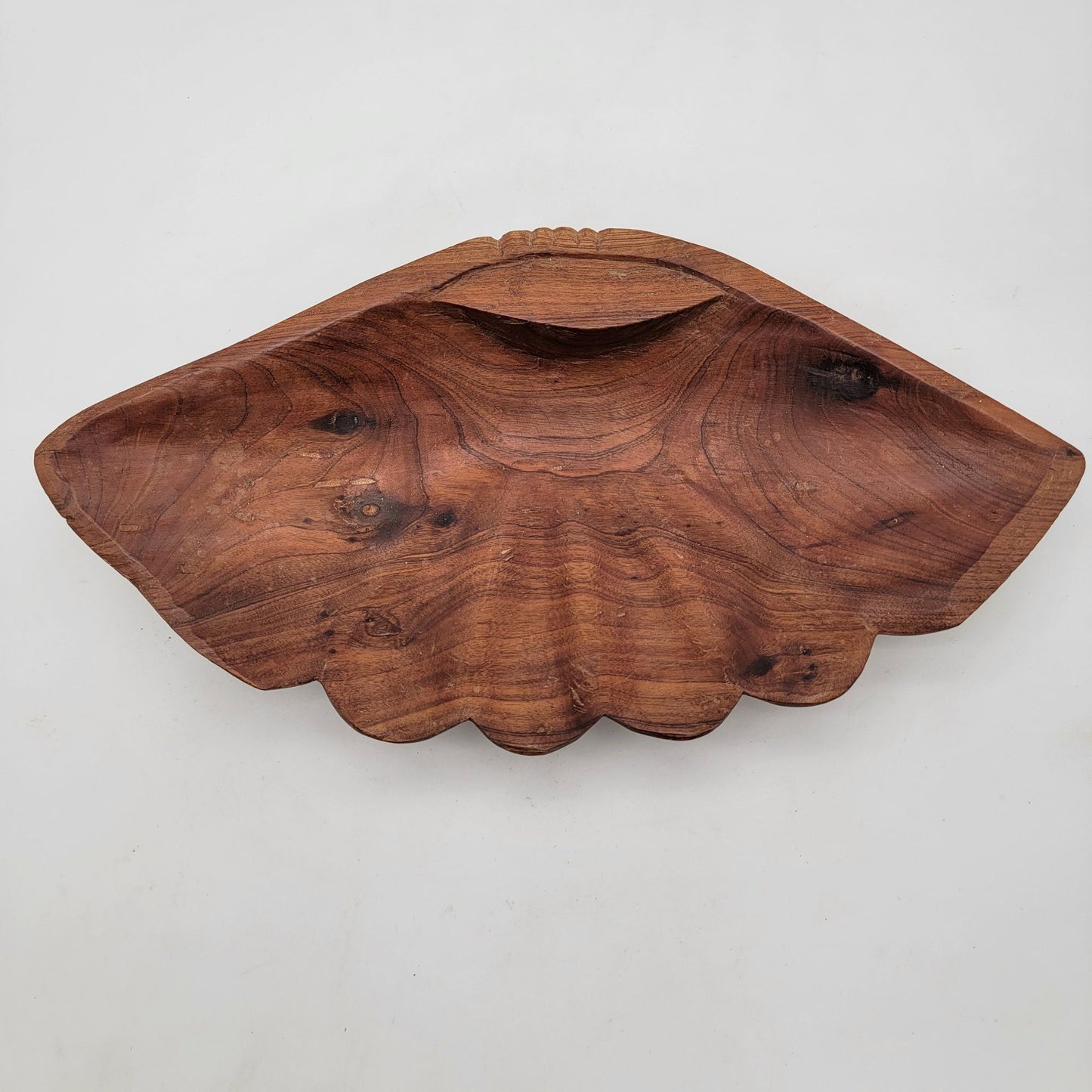 Hand Carved Wood Clam Shell Bowl