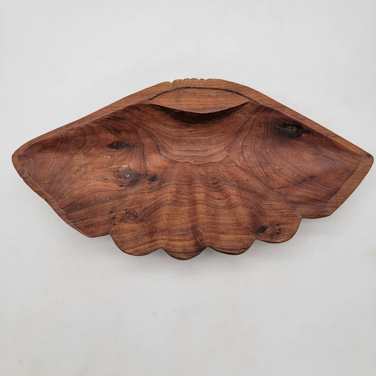 Hand Carved Wood Clam Shell Bowl