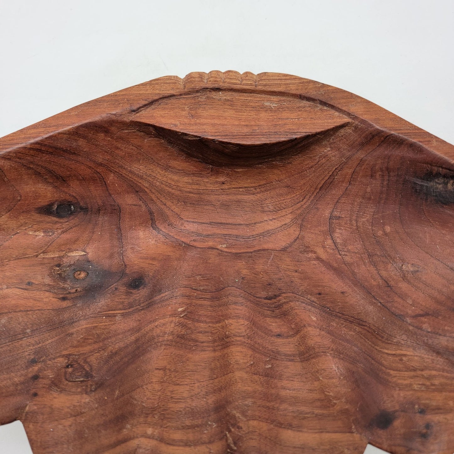 Hand Carved Wood Clam Shell Bowl