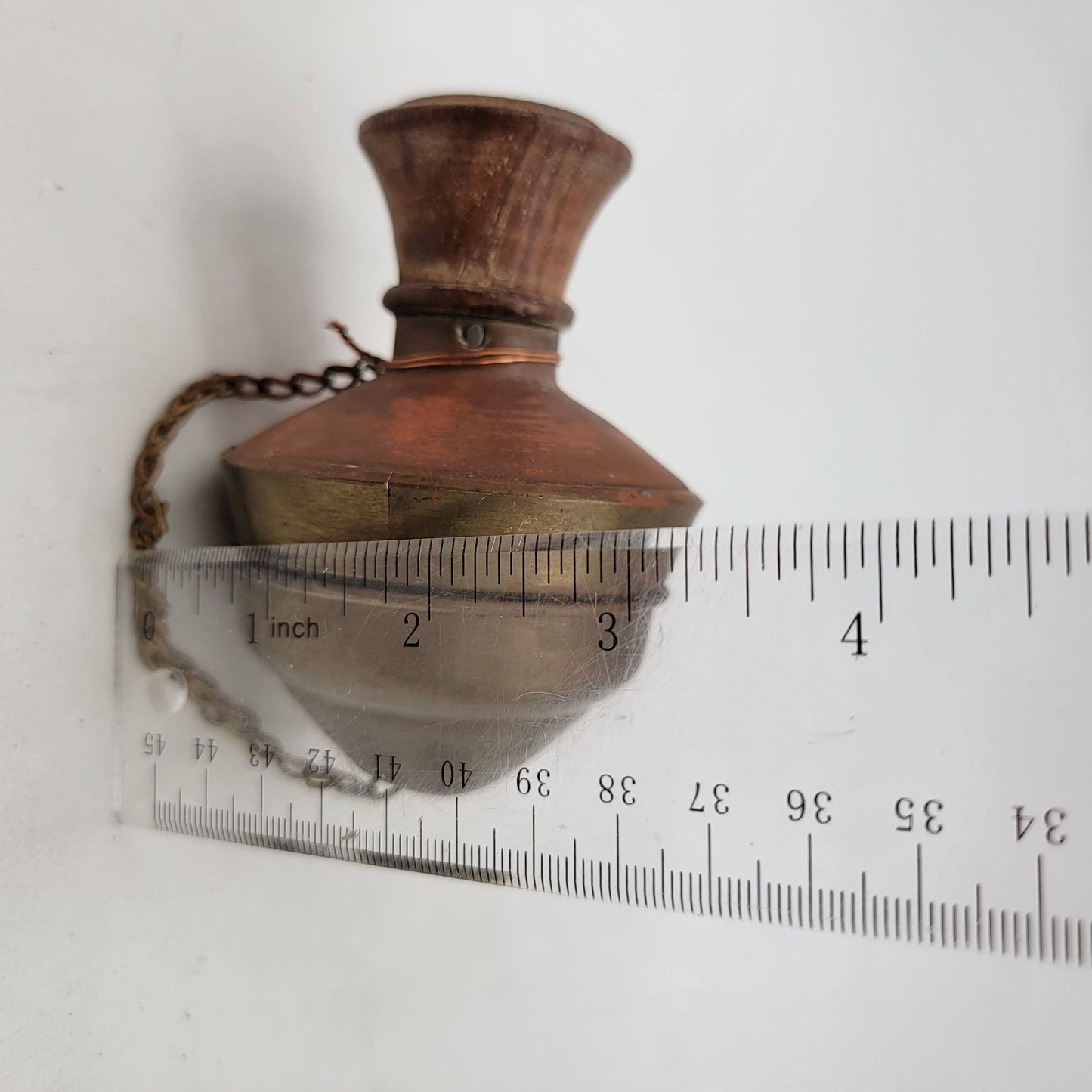 Antique Brass & Wood Lamp Chandelier Component With Chain