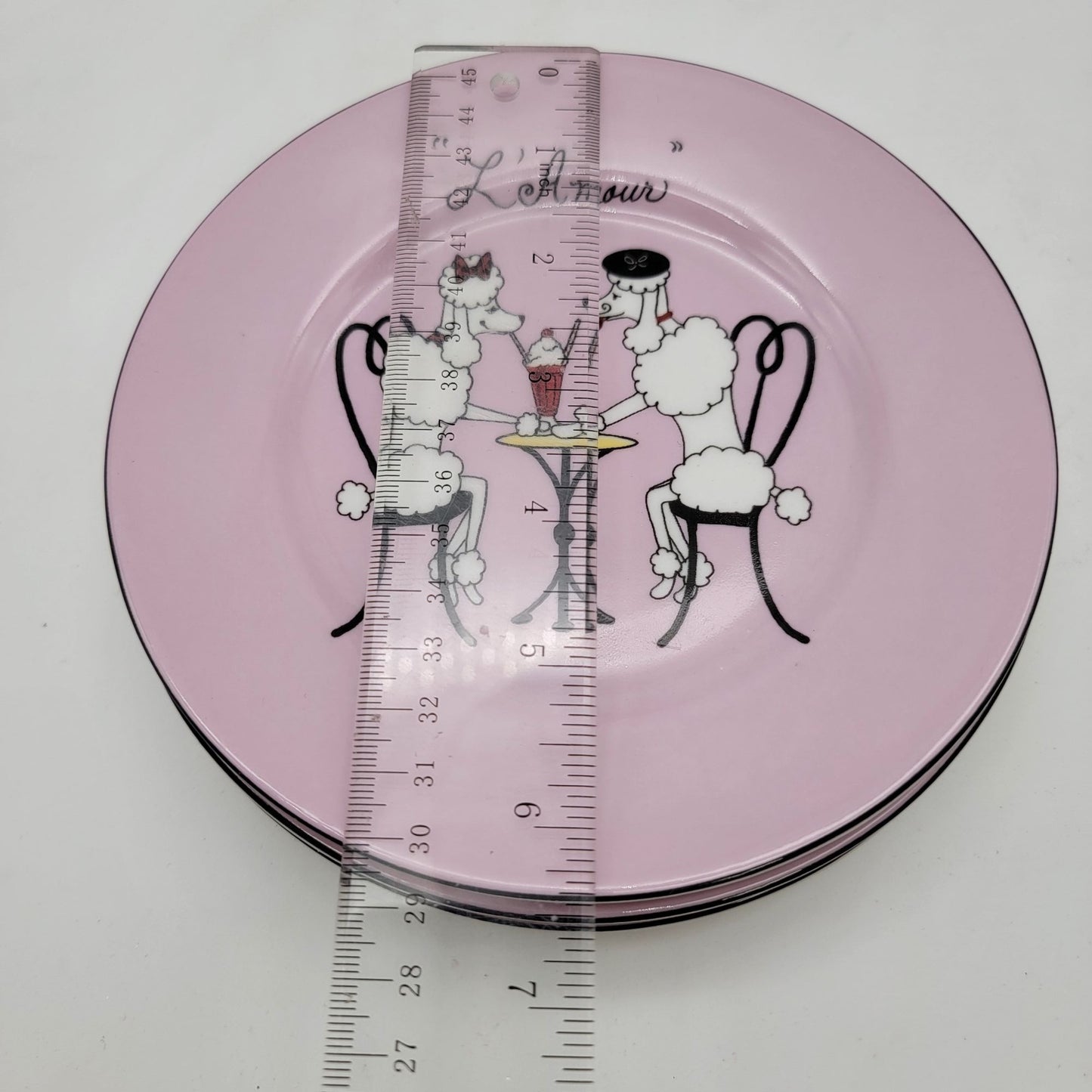 American Atelier Poodle Themed Pink Dessert Plates Set Of 4