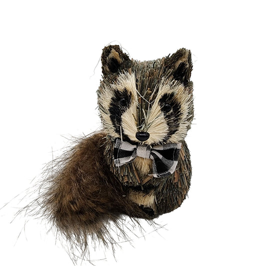 Sisal Raccoon Figurine With Plaid Bowtie