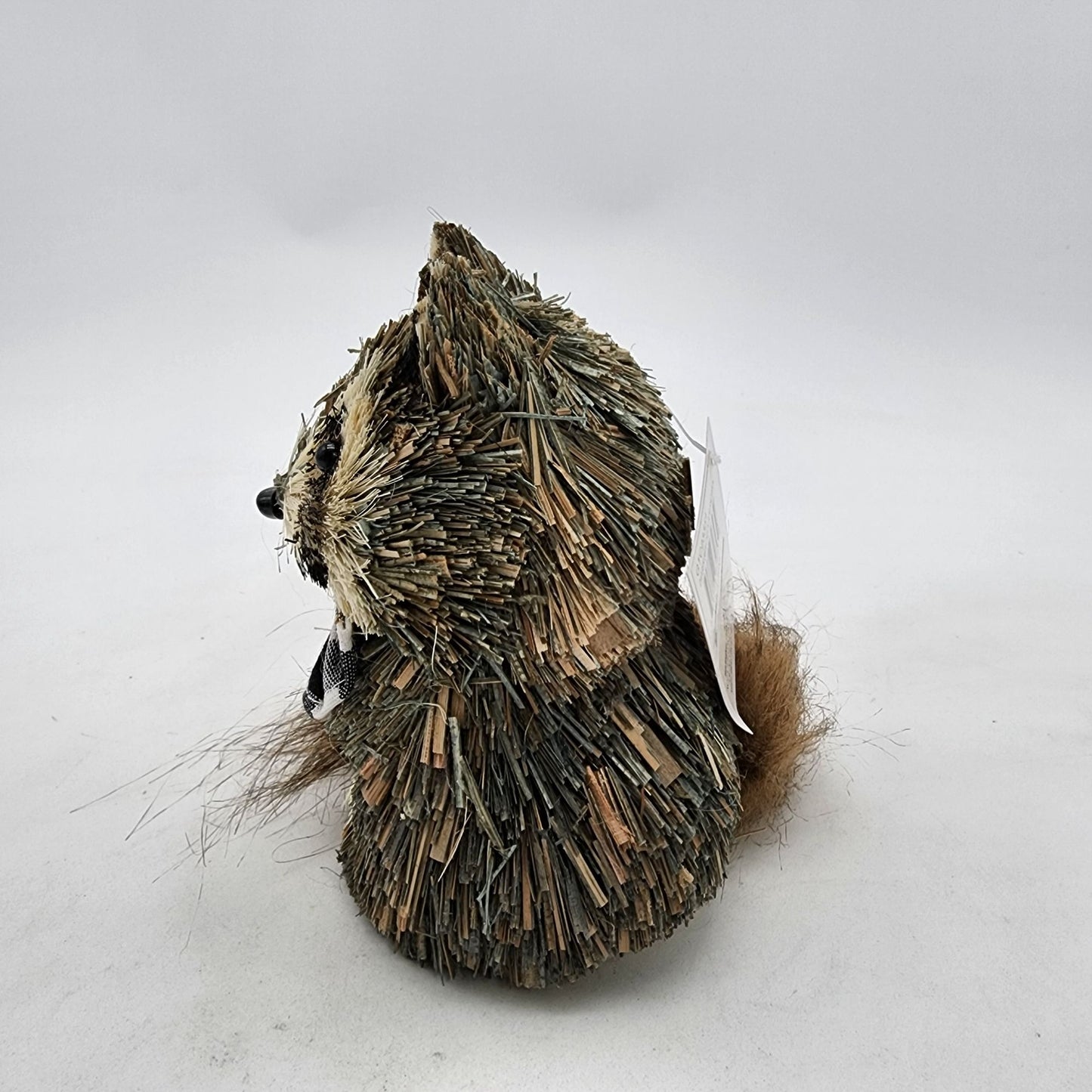 Sisal Raccoon Figurine With Plaid Bowtie