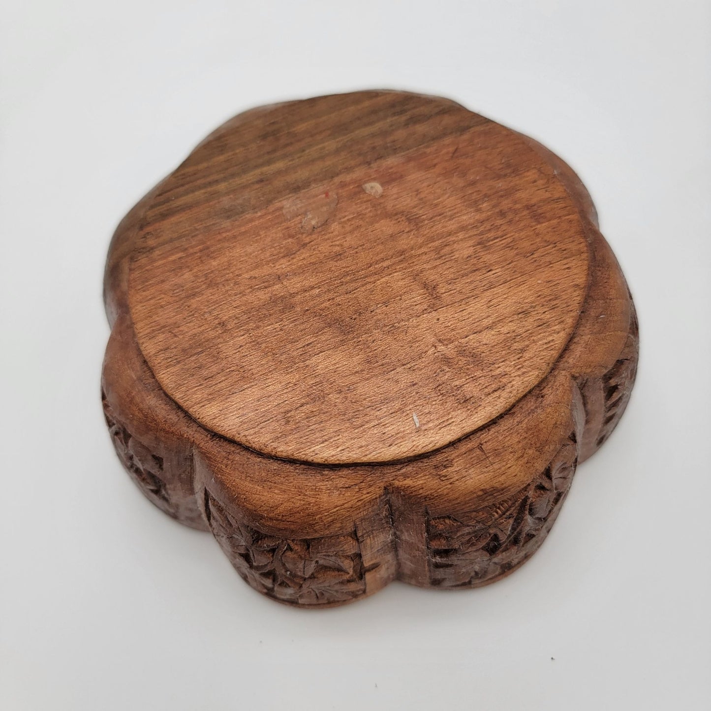 Hand-Carved Wooden Bowl With Leaf Design
