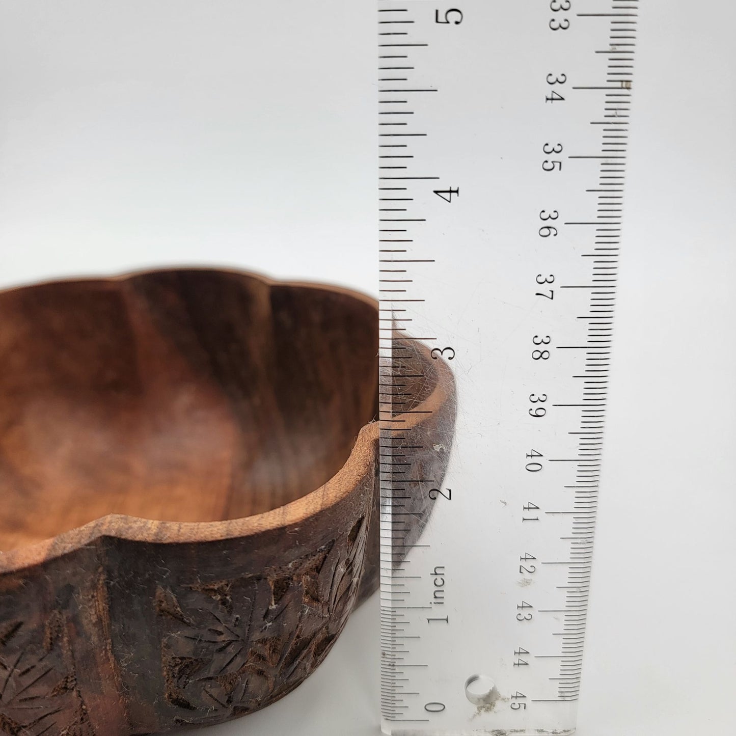 Hand-Carved Wooden Bowl With Leaf Design
