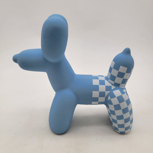 Matte Blue Checkered Balloon Animal Dog Figurine
