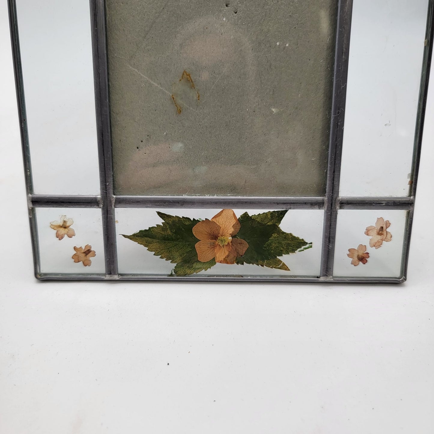 Vintage Stained Glass Photo Frame With Pressed Flowers