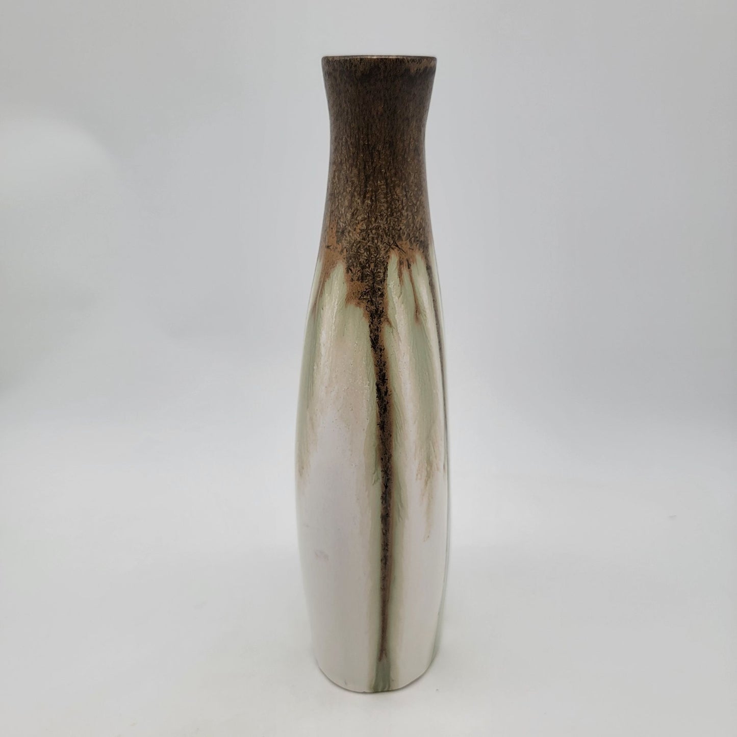 Vintage Ceramic Vase With Unique Handle Design Brown & Ivory Glazed Finish