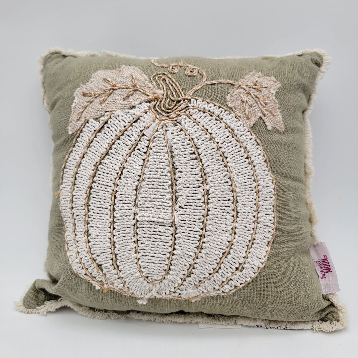Set Of 2 Harvest Moon Embroidered Cream Pumpkin Decorative Throw Pillows