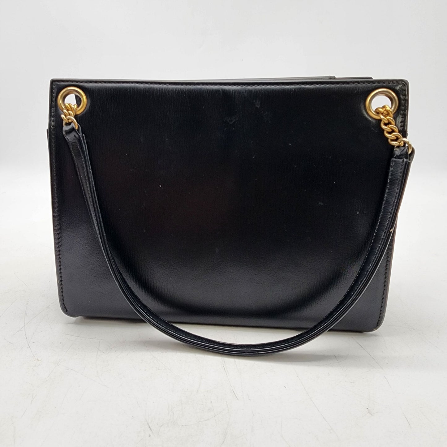 Vintage Coblentz Made in France Black Leather Handbag With Gold-Tone Details