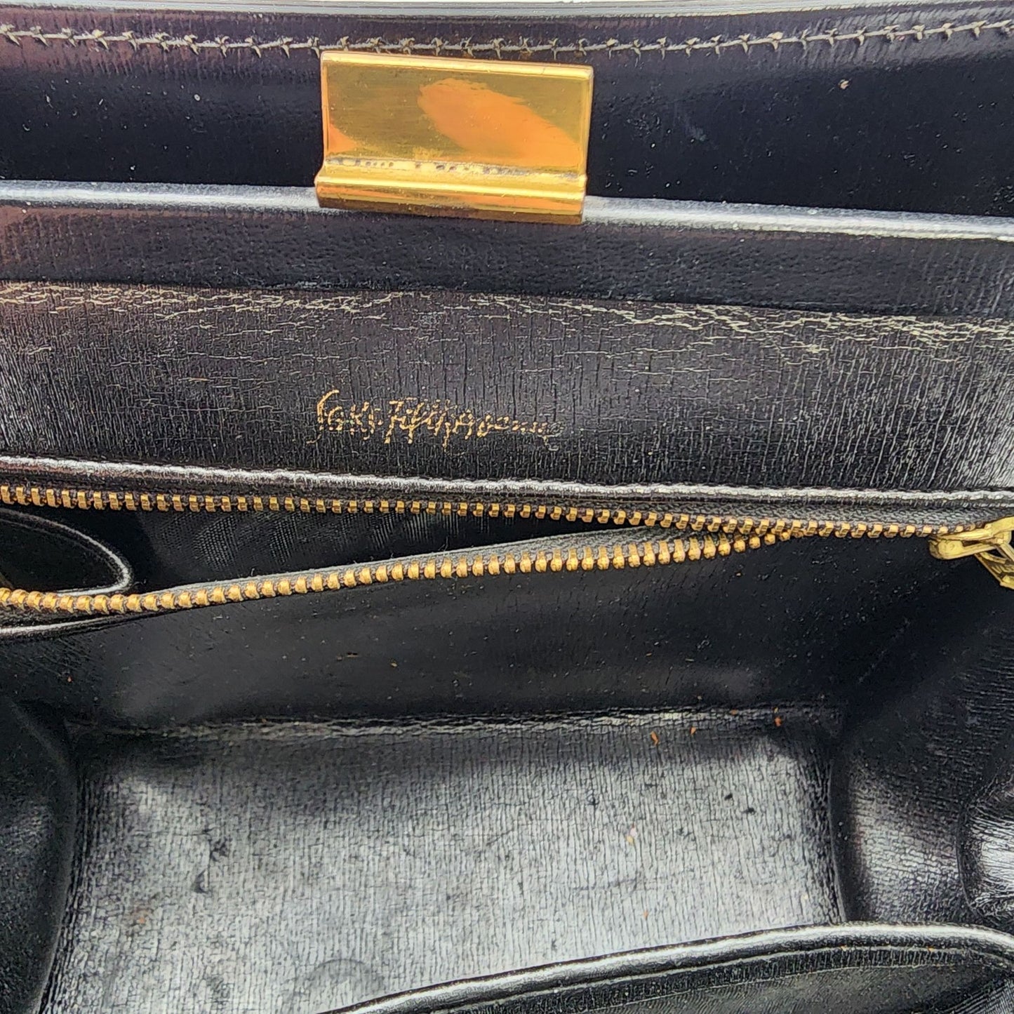 Vintage Coblentz Made in France Black Leather Handbag With Gold-Tone Details