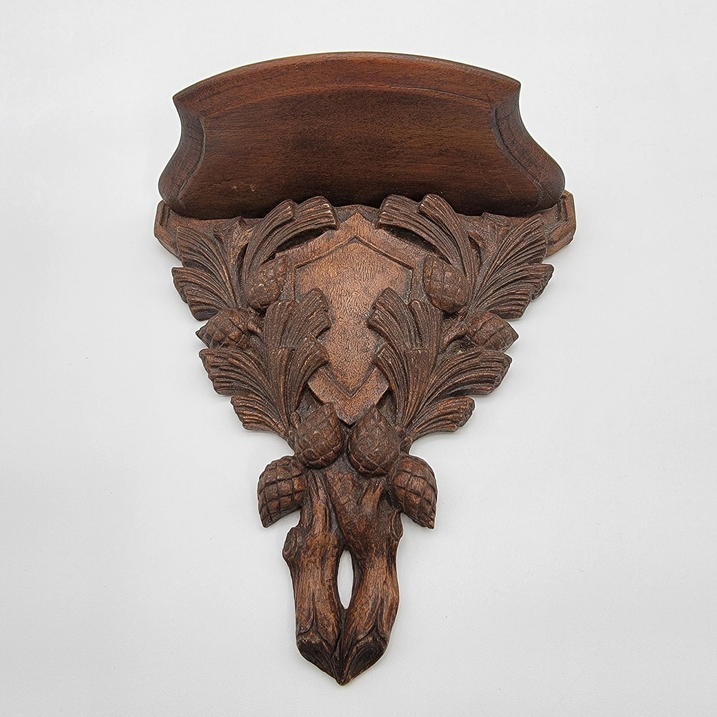 Antique Black Forest Wood Carved Thistle Wall Sconce Shelves Set Of 2