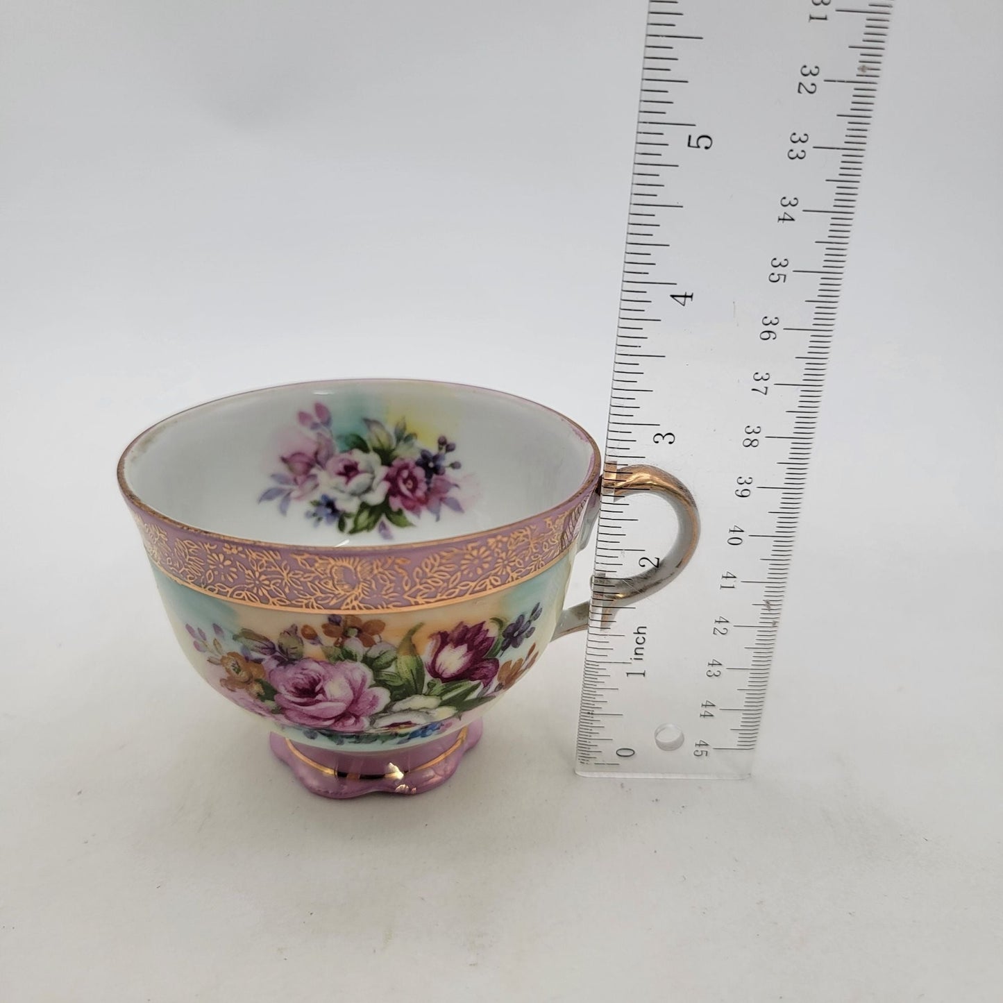 Antique Tea Cup & Saucer Pink Floral & Gold Gilded Details