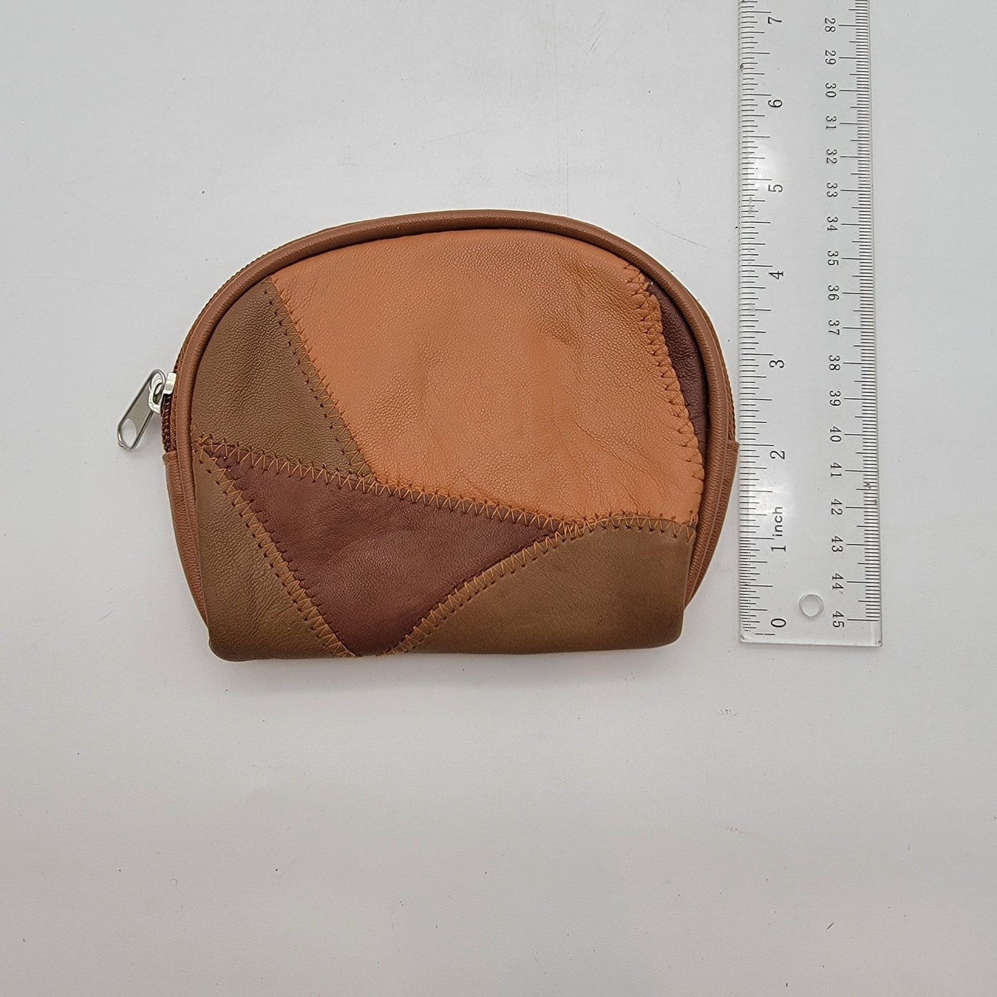Vintage Brown Leather Patchwork Zippered Coin Purse