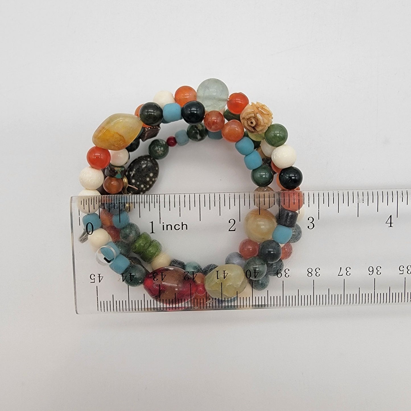 Boho Multi-Stone & Art Glass Beaded Memory Wire Bracelet
