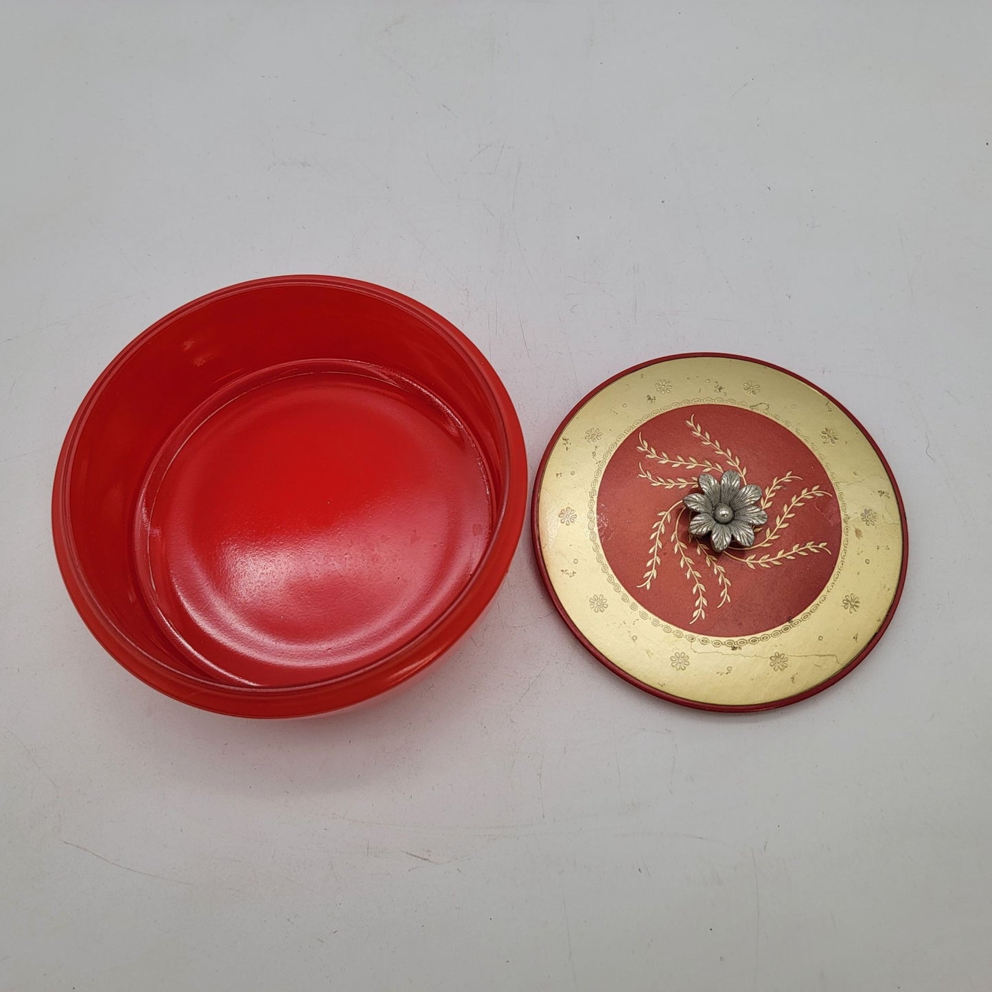 Vintage Avon Red & Gold Dusting Powder Jar