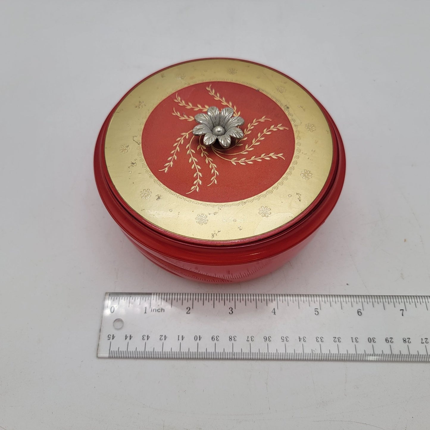 Vintage Avon Red & Gold Dusting Powder Jar