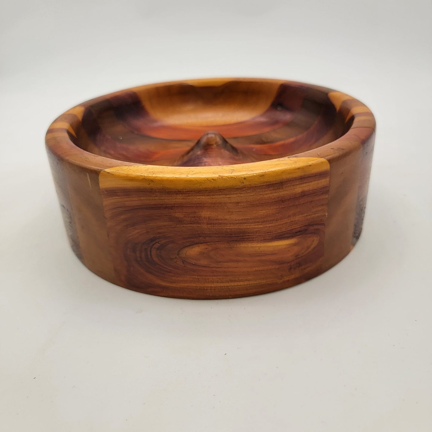 Vintage Handcrafted Wooden Marquetry Striped Bowl