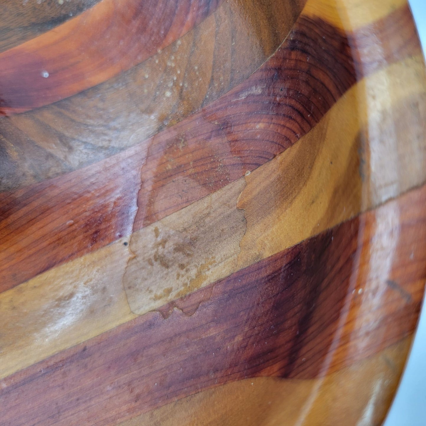 Vintage Handcrafted Wooden Marquetry Striped Bowl