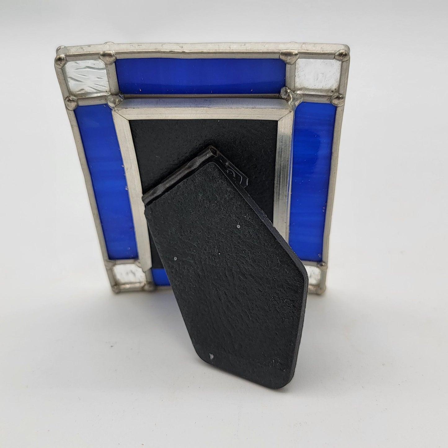 Small Stained Glass Photo Frame With Blue & Clear Panels