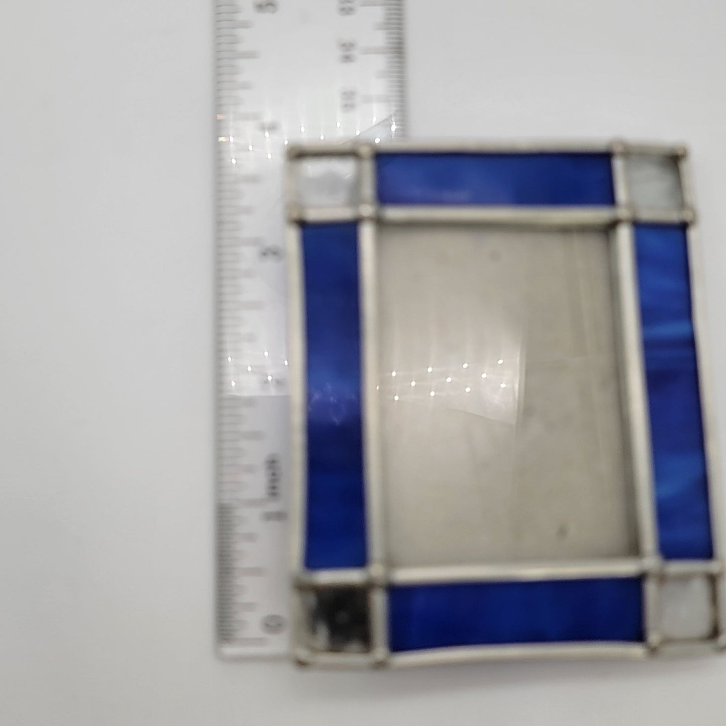 Small Stained Glass Photo Frame With Blue & Clear Panels