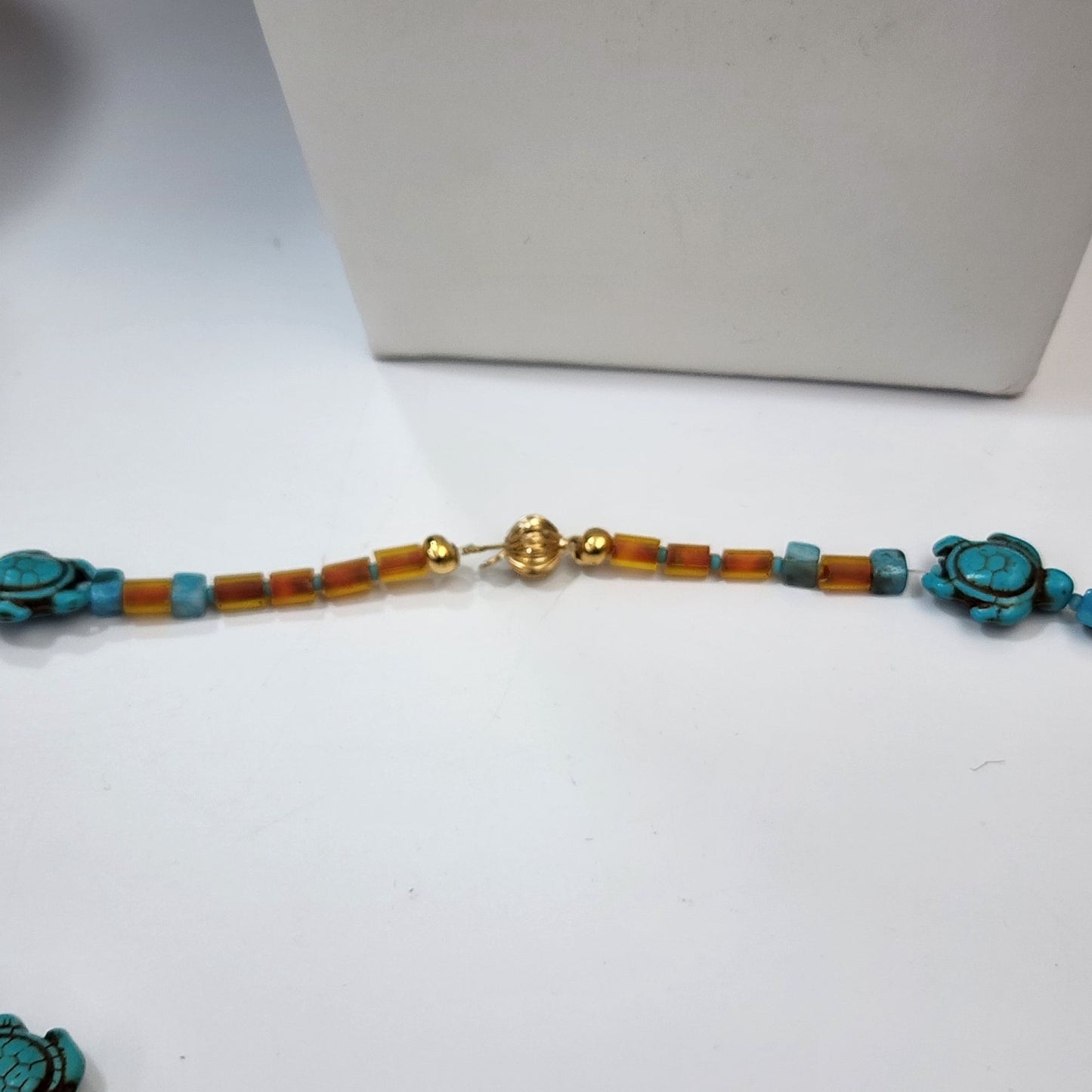 Artisan Blue Howlite Faux Turquoise and Amber Turtle Beaded Necklace Bracelet & Earring Set
