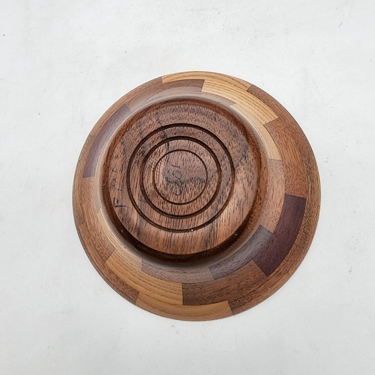 Handcrafted Wood Marquetry Brick Pattern Bowl