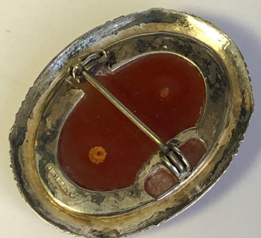 Old Lucite Sterling Silver Cameo Brooch