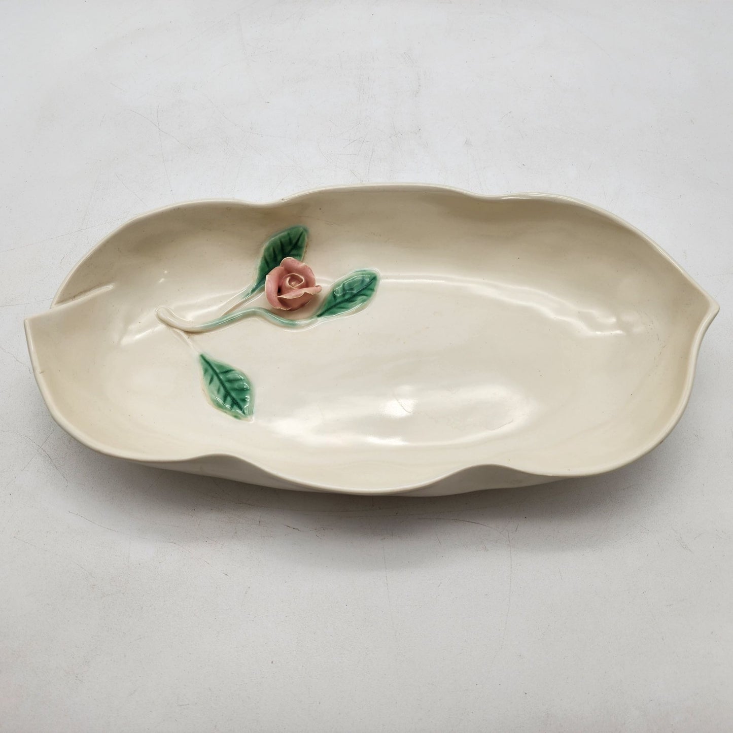 Vintage 1940s Haldeman California Pottery Pink Rose Serving Dish