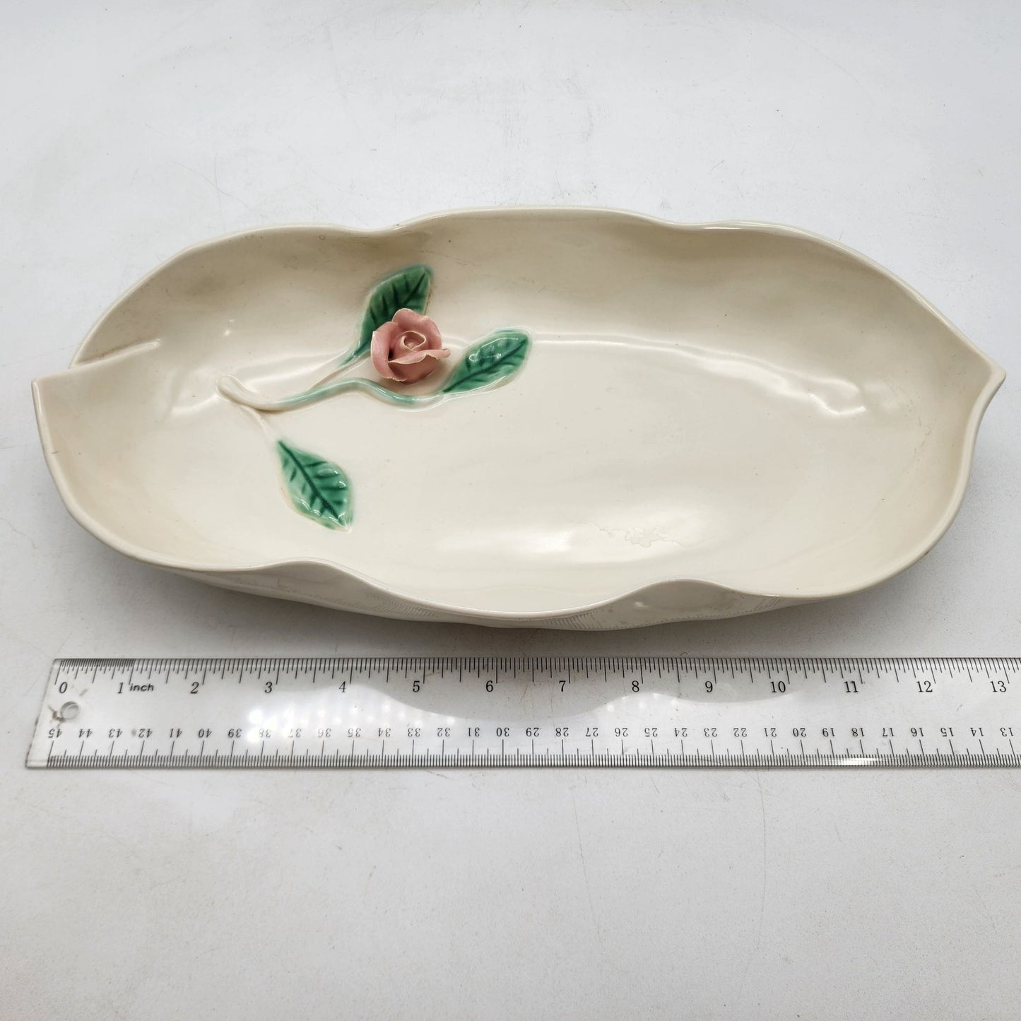 Vintage 1940s Haldeman California Pottery Pink Rose Serving Dish