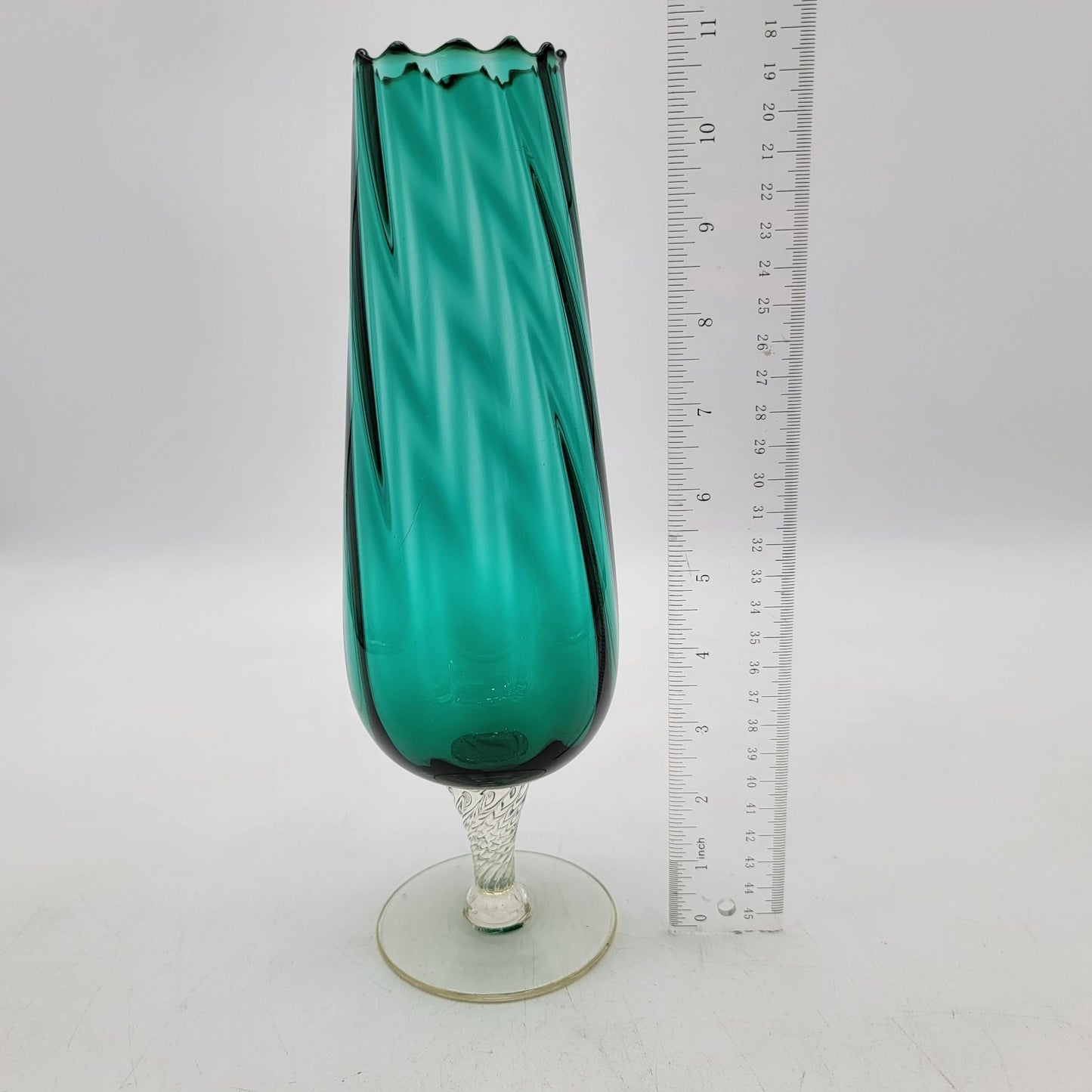 Vintage Aqua Green Blue Empoli Glass Vase With Swirl Pattern